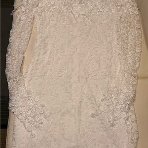 White Lace Long Sleeve Mini Dress with Floral Appliqué